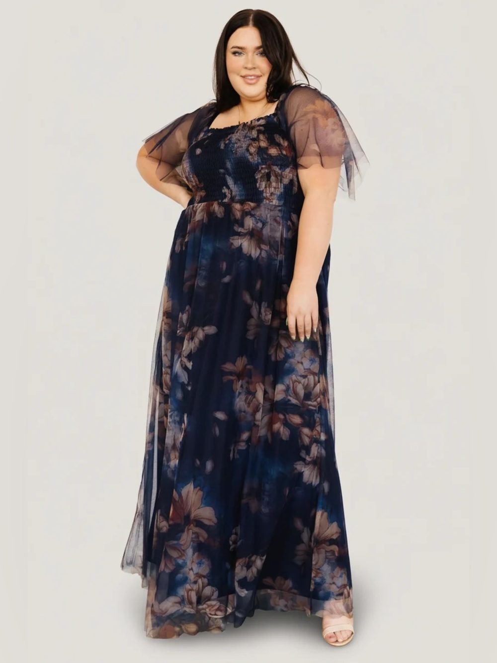 Baltic Born Dress Womens 2XL Cassandra Dark Floral Navy Tulle Maxi New